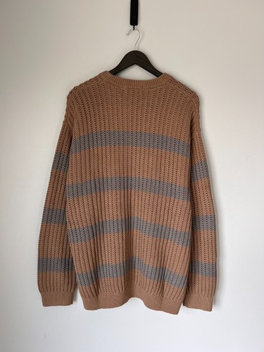 Supreme Loose Gauge Small Box Logo Sweater - Size XL - Khaki Stripe - NEW - Picture 5 of 9