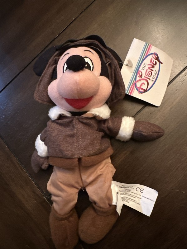 Disney Store Pilot Mickey Mouse Bean Bag Plush Stuffed Animal 9" NWT