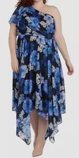 Nightway Women's Blue One-Shoulder Dress Plus Size 20W