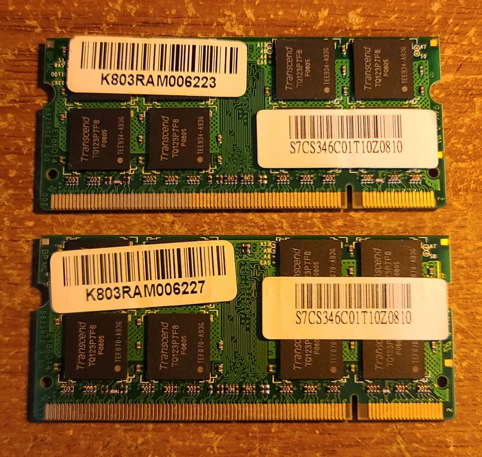Transcend PC2 DDR2 2GB(1GBx2) SO-DIMM Laptop Memory Kit JM488Q643A-6 - Image 2 of 2