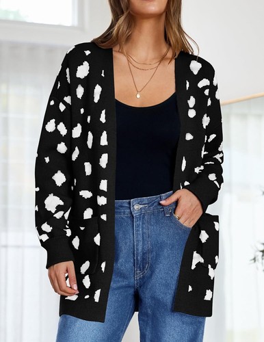 Spring Leopard Print Open Front Knit Cardigan Coat - Long Sleeves - Picture 114 of 148