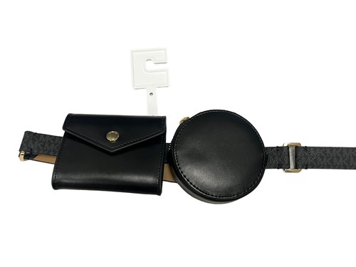 Michael Kors Women S/M Belt Black Coins Pouch Set Silver Buckle 556274 $135 NWT - Picture 2 of 7