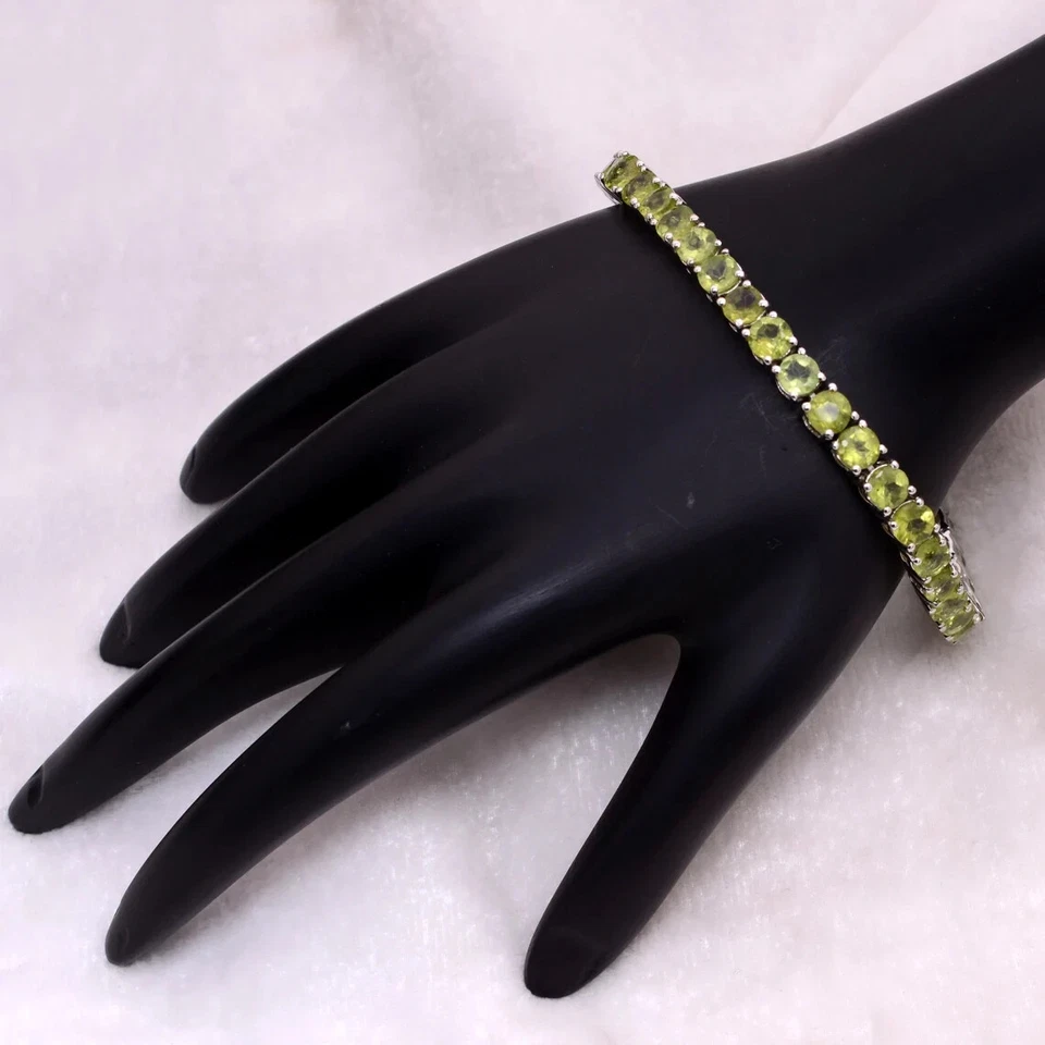 Natural Peridot Gemstone Bracelet 925 Sterling Silver Fine Jewelry Gifts For Her - Image 4 of 4