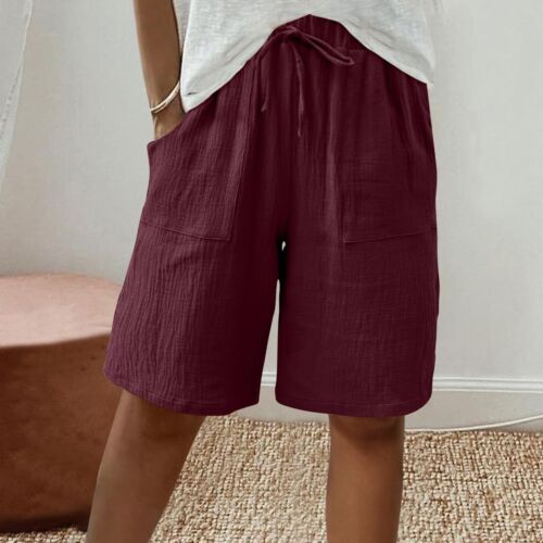 Shorts For Women Knee Length High Waisted Drawstring Summer Wide Leg Pants - Picture 22 of 27