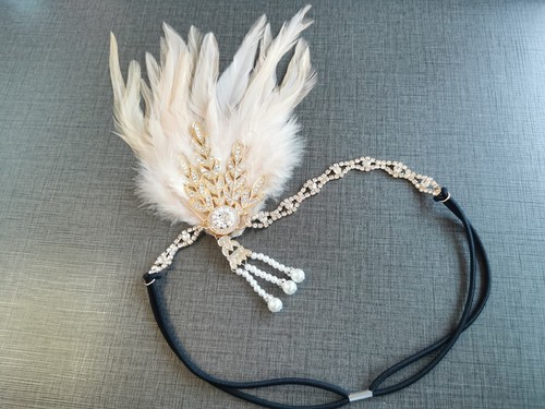 1920s Headband Black Feather Bridal Great Gatsby 20s Flapper Headpiece Gangster - Picture 5 of 16