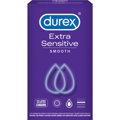 Durex Extra Sensitive Smooth Lubricated Latex Condoms, 12 Ct + Brass Pocket Case