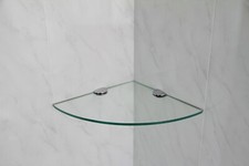 Glass Corner Shelves Wall Mounted Clear with Various Chrome Finish Supports