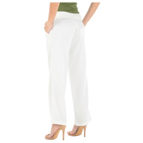 LADIES WOMEN LINEN TROUSERS SUMMER CASUAL HOLIDAY PANT BOTTOMS ELASTICATED WAIST - Picture 8 of 8
