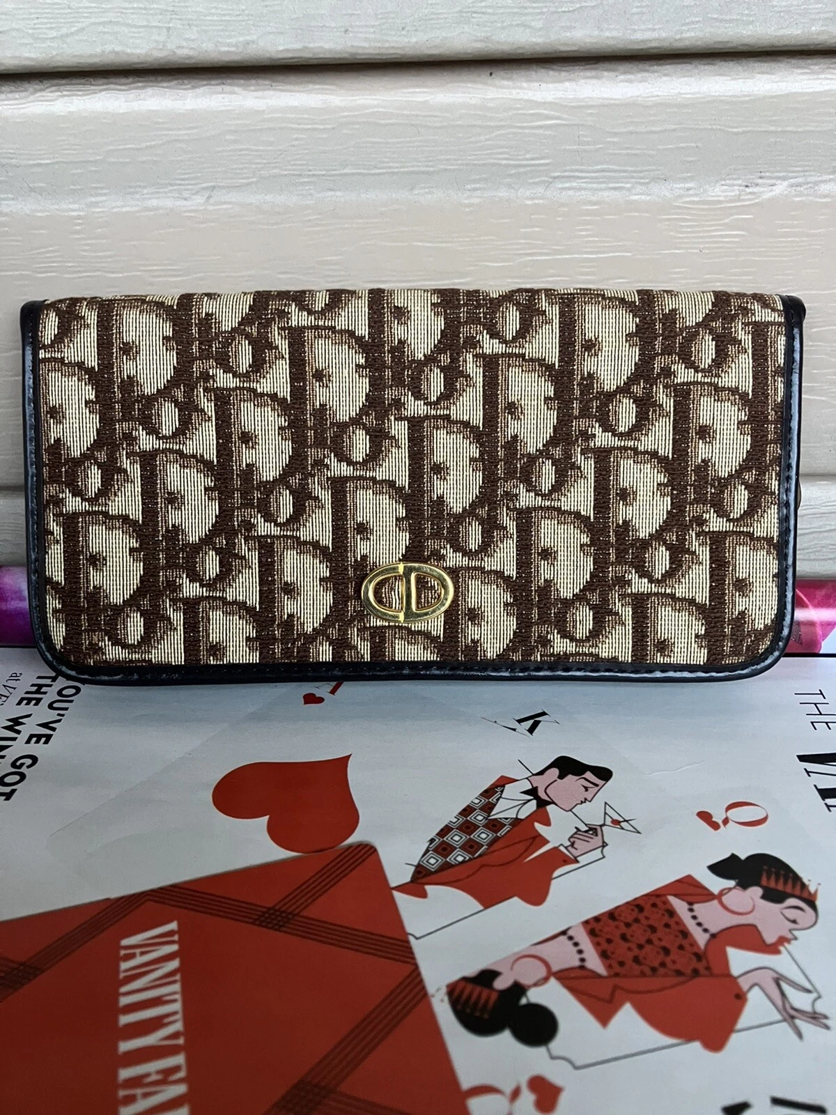 Portefeuille long marron à rabat trotteur toile Christian Dior neuf/inutilisé