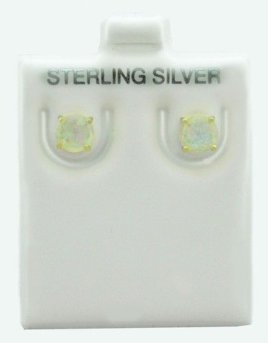 GENUINE 1.84 Cts WHITE OPAL STUD EARRINGS .925 SILVER (Yellow) - New With Tag