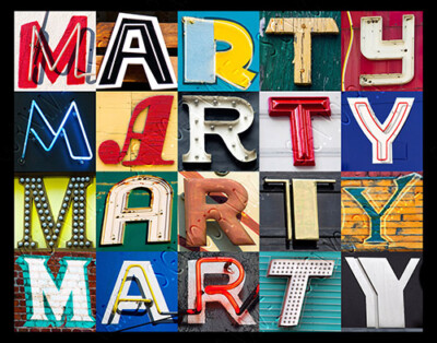 MARTY Name Poster featuring photos of actual sign letters