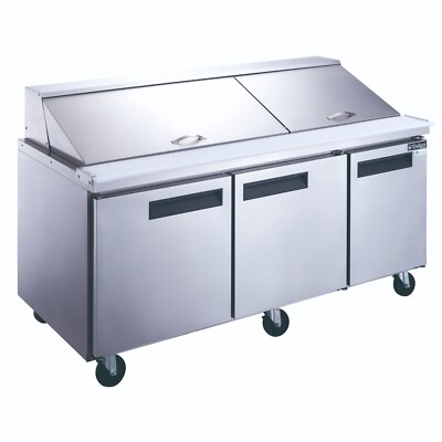 DUKERS DSP72-30M-S3, 3-Door 72''MEGA SAND PREP 30 OF 1/6 PANS ON TOP REFRIGERATOR
