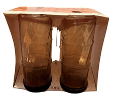 Vtg Libbey Cooler Glasses 4 Tiki Bamboo Tawny Accent Cocktail Beer 60's 70's NIB