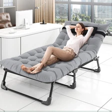 Folding Chaise Lounge 4-Position Adjustable Reclining Beach Chair w/ Mat, Pillow