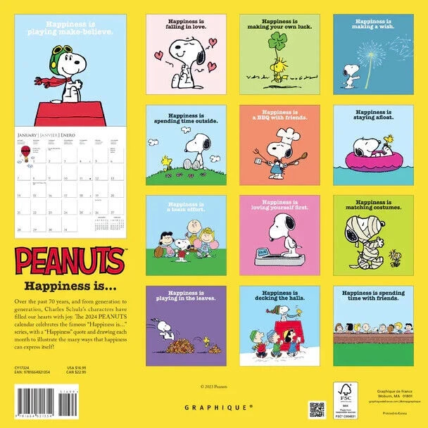 Graphique Peanuts...Happiness Is 2024 12 x 12 Wall Calendar | eBay