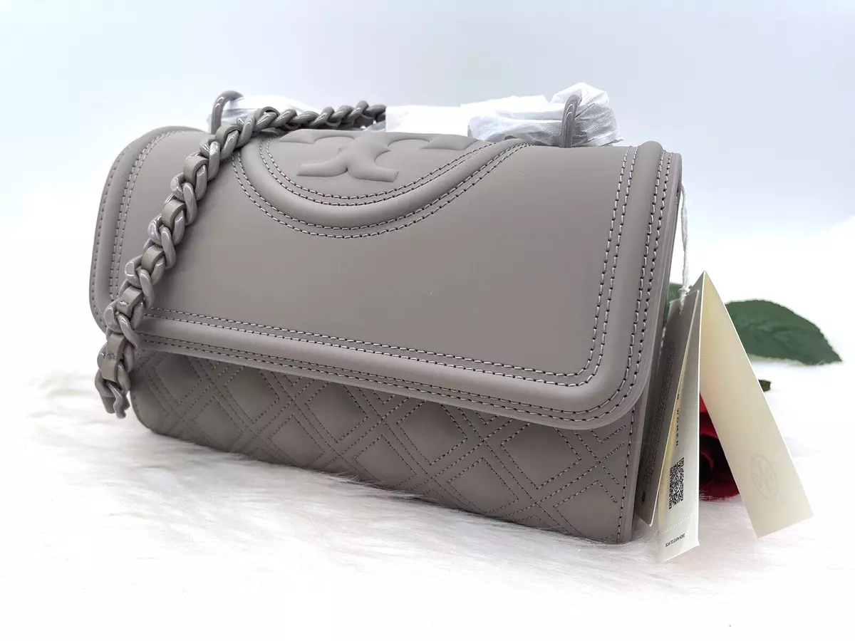 Tory Burch Fleming Leather Small Shoulder Bag. in Gray