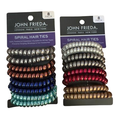 John Frieda Spiral Coiled Hair Ties 8pk 2 Sets New Red+Blue Variation
