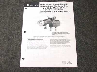BINKS 95A AUTOMATIC CONVENTIONAL AIR SPRAY GUN PARTS MANUAL | eBay