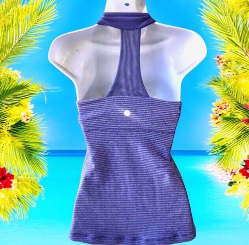 Lululemon Tank Top Racerback Purple Stripes Womens 4 Scoop Neck Mesh Panel - Picture 2 of 7