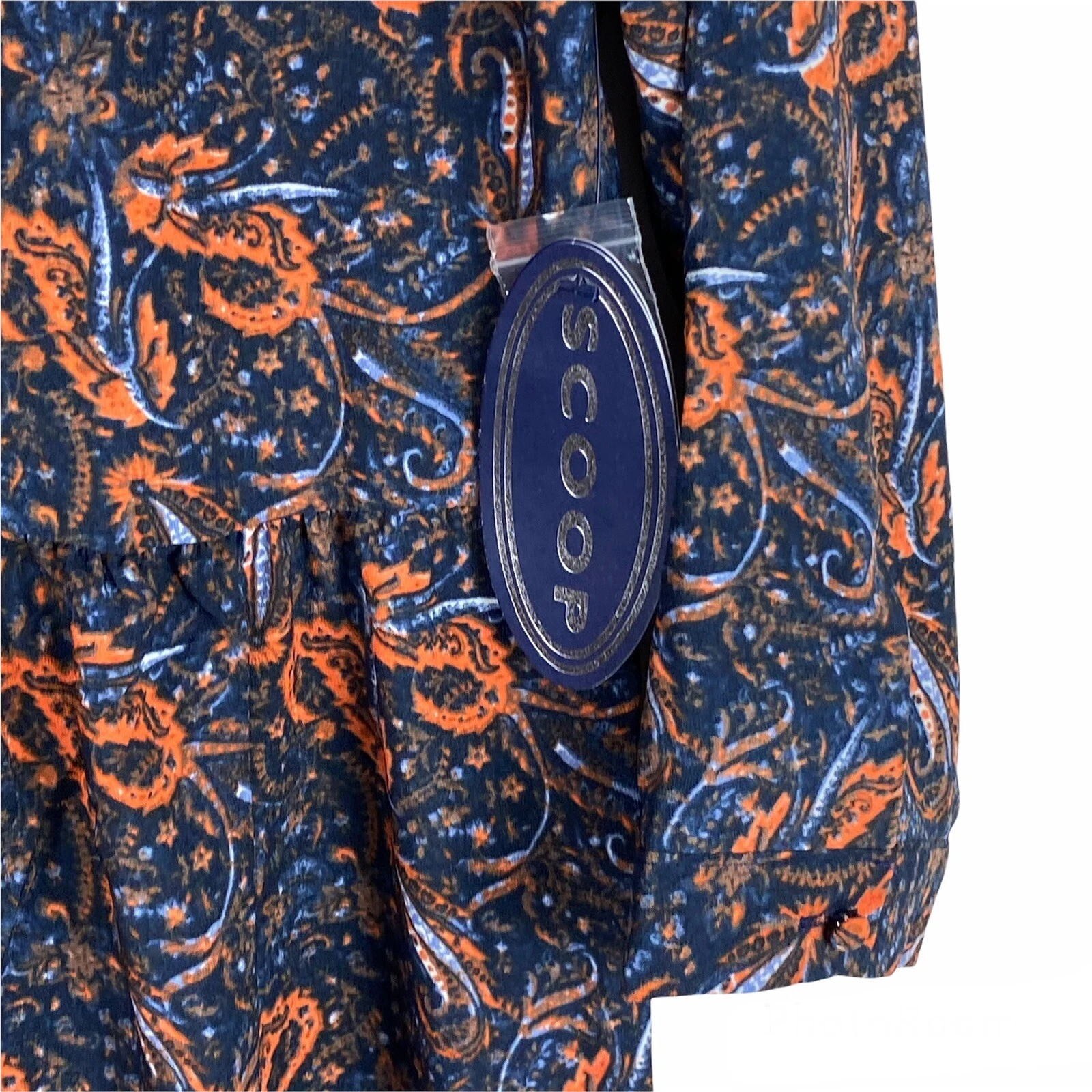 VETEMENTS Abito Scoop Paisley Blu Navy Arancione Taglia S o (4 6) MIDI Nuovo con etichette