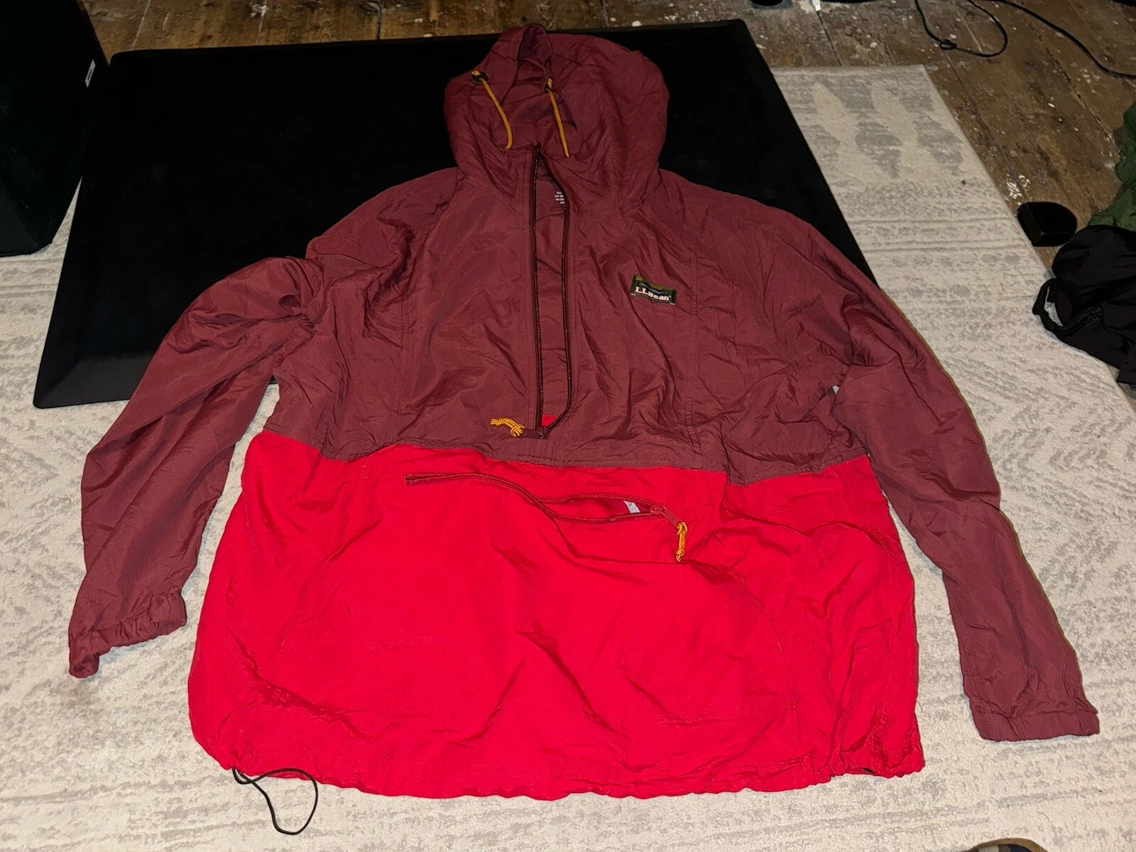 LL Bean Mens XL Colorblock Mountain Classic Anorak 1/2 Zip Pullover 500907 Red