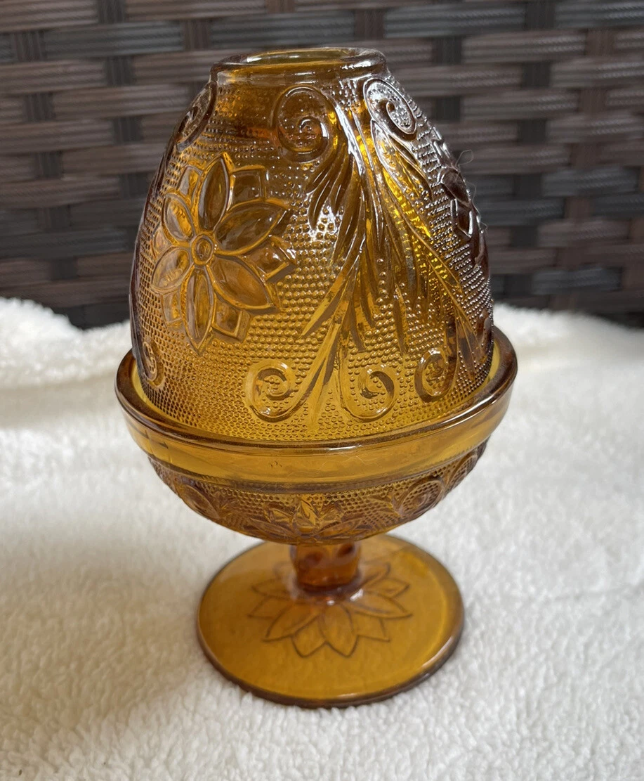 Vintage Tiara Indiana Glass Amber Gold Daisy Fairy Lamp Light