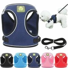 Small Dog Breathable Mesh harness Vest Collar soft chest strap XXS-L Leash set