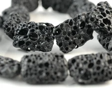 20X15MM BLACK VOLCANIC BASALTIC LAVA GEMSTONE BLACK RECTANGLE LOOSE BEADS 16inch
