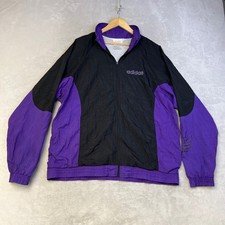 Vintage Adidas Trefoil Track Jacket Windbreaker Black Purple Size L