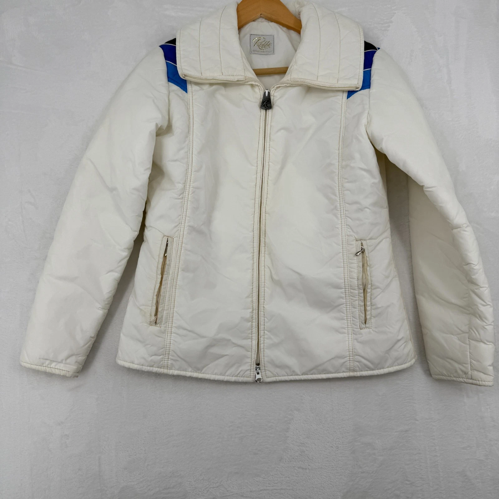 VTG Roffe Ski Jacket Snow Coat Striped 70s 80s Mod Retro Womens Medium USA Made