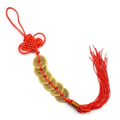 YPY 2 Pack Chinese Feng Shui Coins Set & Lucky Charm Strip Ornaments, Yellow