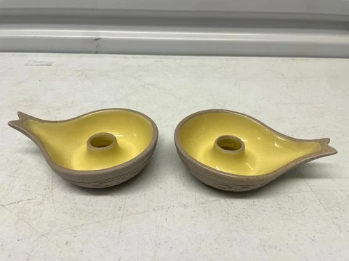 Vintage Pigeon Forge Pottery Yellow Candlestick Holders Set of 2 Ceramic Glaze