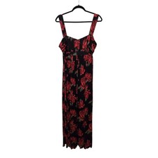 Vtg 90s Y2K Dark Floral Babydoll Maxi Dress 14 Red Mesh Whimsigoth Fairy Grunge