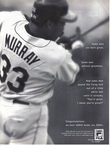 1996 FILA Baseball Shoes Eddie Murray Some Men Born Great Vtg Print Ad/Poster