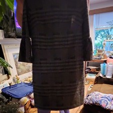 Calvin Klein Women's Black White Herringbone Tweed Sheath Dress 3/4 Sleeve, 8