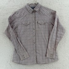 Wrangler Blues Shirt Womens Medium Pink Plaid Western Pearl Snap Long Sleeve