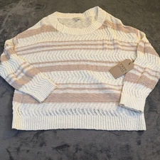 FRYE AND CO Striped Knit Sweater Cream Pink Relaxed Fit Womens XXL 2XL NWT