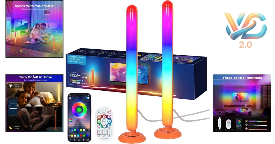 Immersive RGB LED Light Bars with Dual Beads - Perfect for Gaming & Relaxation Foto 2 de 4