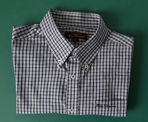 MENS Ben Sherman Blue Check Long Sleeve Shirt - 60% cotton - XL 44" Chest - GOOD - Picture 13 of 17