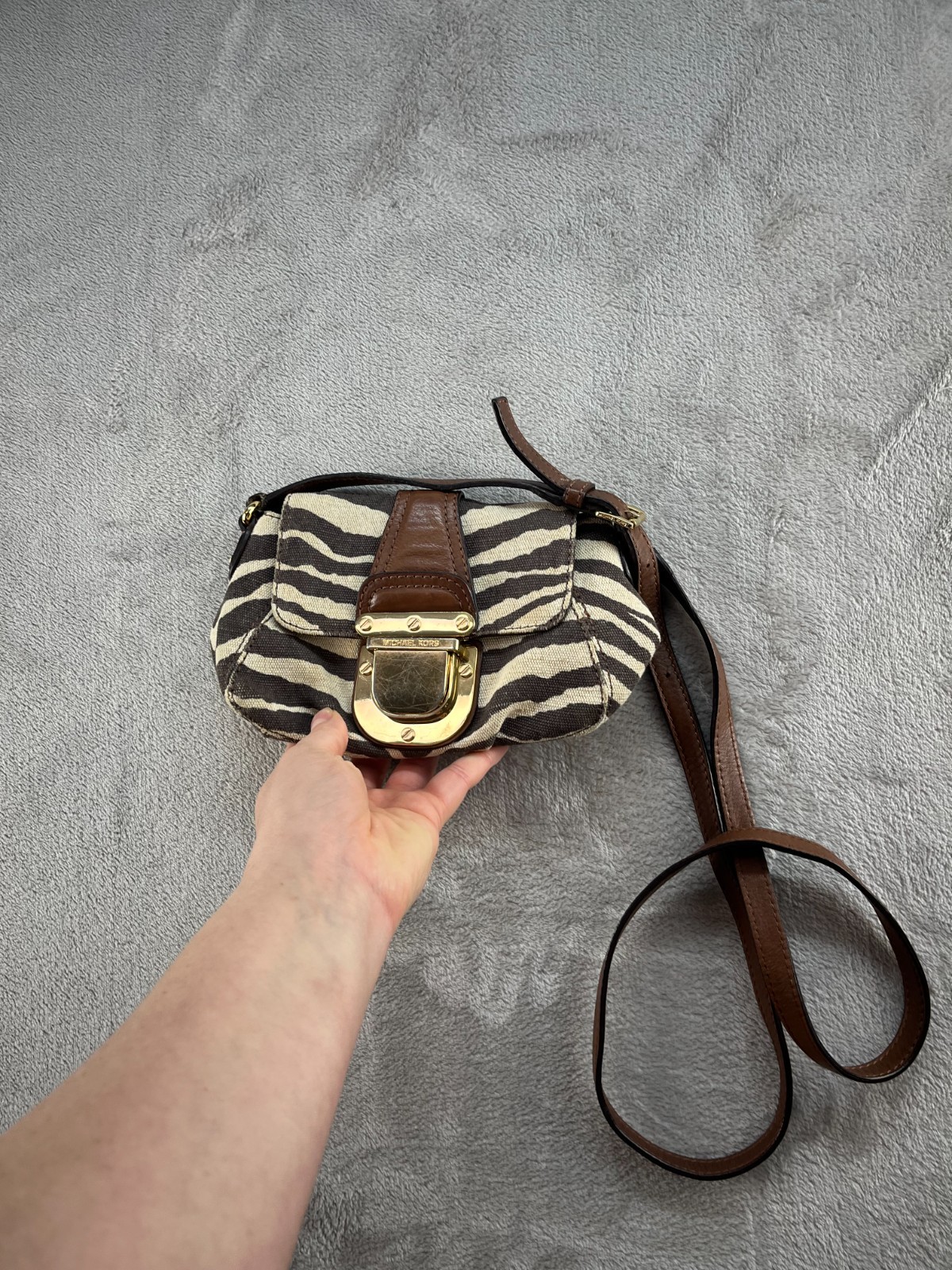 MICHAEL KORS Push Lock Crossbody Mini Bag Purse Zebra Print Casual