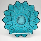 MCM Federal Glass Petal Blue Teal Pattern Dinner Plates ~ 9-3/8 Inches ~ set 4