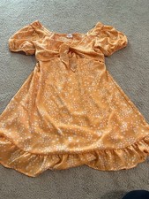Sienna Sky Women’s Orange And White Floral Dress With Front Tie Detail Size M