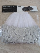 White And Silver Sequin Dot Petticoat Skirt By Leg Avenue A1701 Brand New
