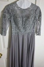 Elizabeth K GLS Womens Dress Formal  Long Maxi Gown Gray Sz M Chiffon Beaded