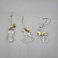 Holiday Christmas Ornaments Set 3 Acrylic Angel Horse Reindeer Clear Gold Bow