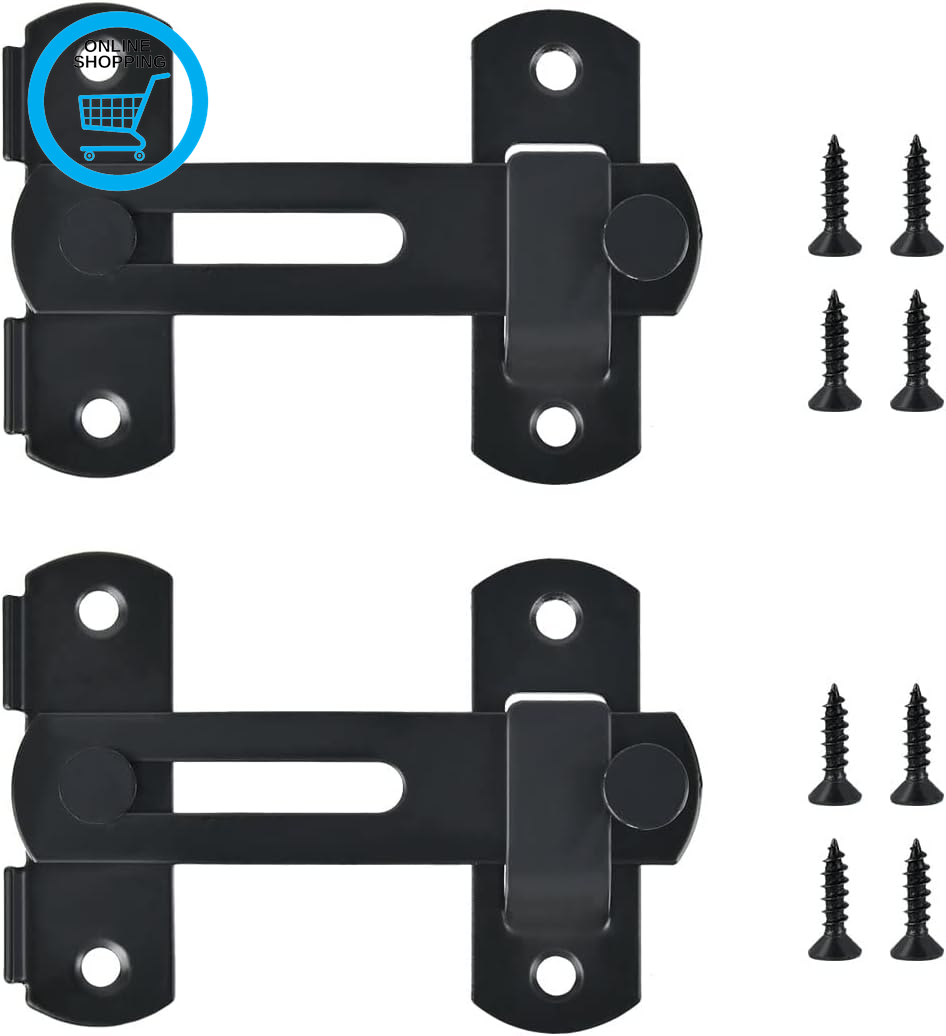 Sliding Barn Door Lock, 2 Pack Black Stainless Steel Gate Latches, Flip Latch Sa