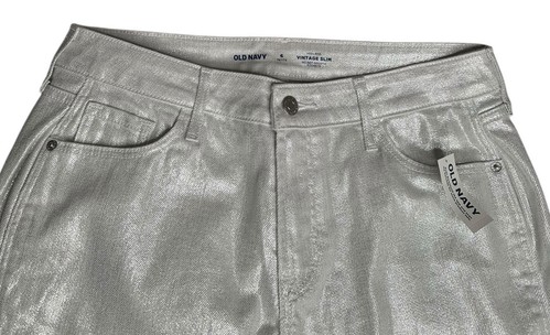 Old Navy Silver Metallic High Rise Vintage Slim Secret Smooth Pockets Jeans 6P - Picture 3 of 9