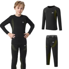 Kid's Ultra-Soft Fleece Thermal Underwear Set Top&Bottom Winter Warm Base Layer