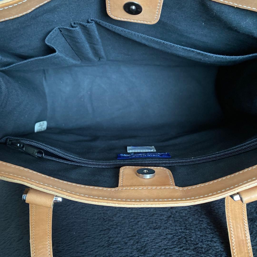 Burberry Blue Label Tote Bag Leather Denim Logo Embossed Handbag Black New thumbnail 7