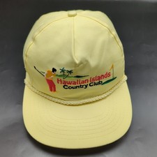 Hawaiian Islands Country Club hat vintage yellow adjustable cap wide rope brim